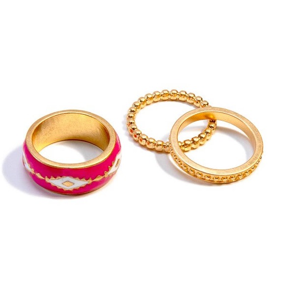 Western Aztec Enameled Ring Set Fuchsia Gold Size 7 - Picture 1 of 3
